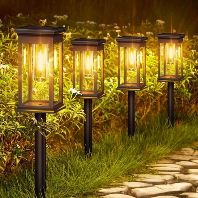 Solar Garden Lights Outdoor 4 Pack, Ip65 Waterproof Auto On/off
