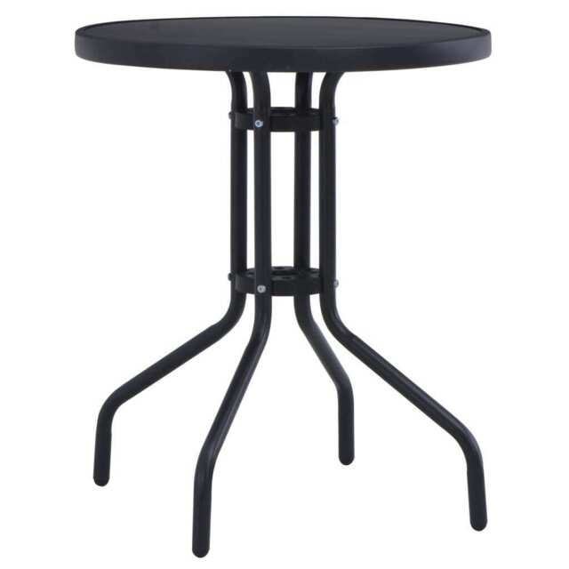 Garden Table Black 80 Cm Steel And Glass Vidaxl