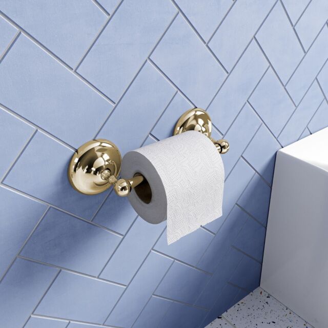 Croydex Flexi-fix Gold Spindle Toilet Roll Holder 75x240x75mm -