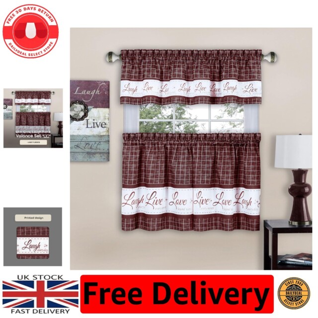 Charming Burgundy Tier & Valance Window Drapes - Light Filtering For