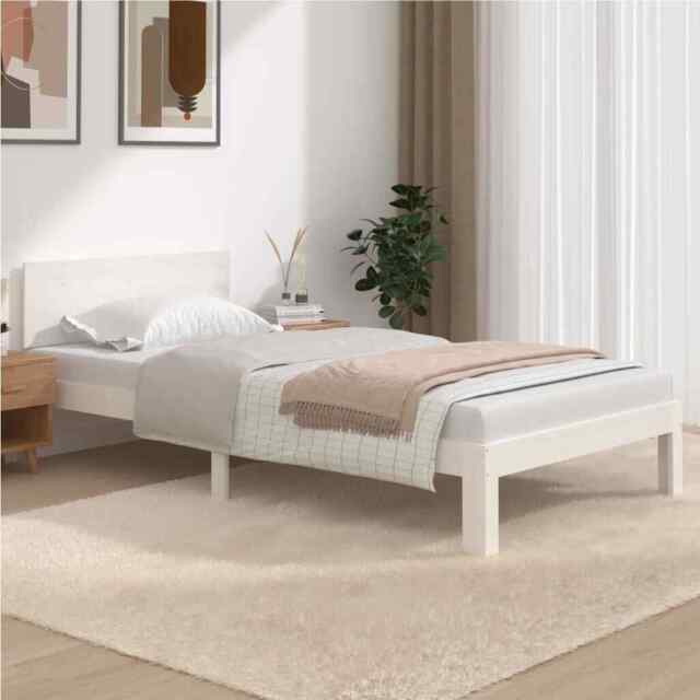 Bed Frame White Solid Wood Pine 100x200 Cm Vidaxl