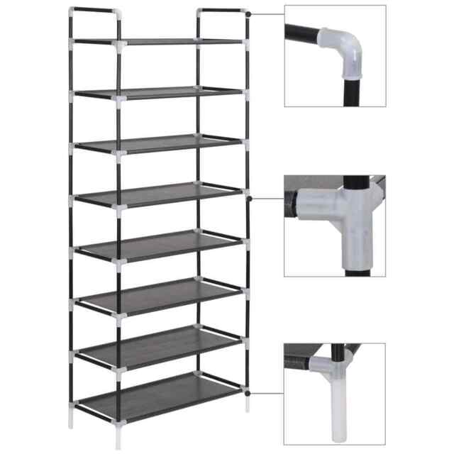 Shoe Rack With 8 Shelves Metal And Non-woven Fabric Black Vidaxl