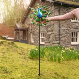Solar Power Led Light Up Wind Spinner Outdoor Multi Colour Garden