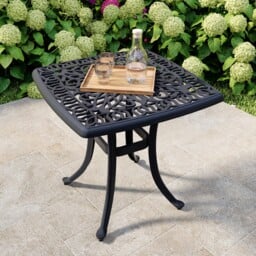 Charles Bentley Cast Aluminium Black Side Table Patio Poolside Garden