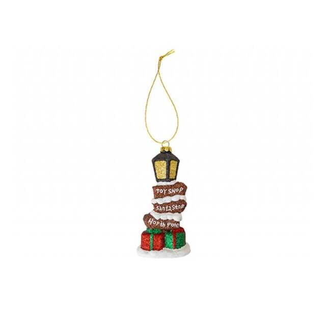 Snow White Glitter Painted Signpost Hanging Christmas Decoration