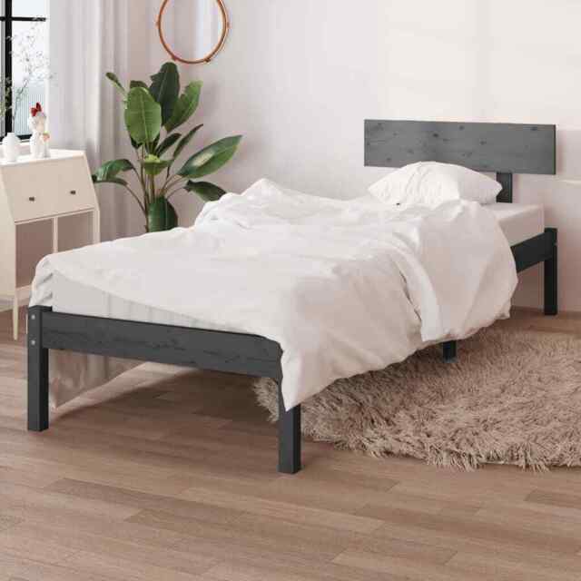 Bed Frame Grey Solid Wood Pine 90x190 Cm Single Vidaxl