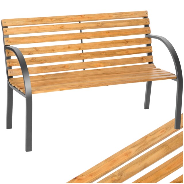 Bench Garden Seat Weatherproof Robust Wood Steel 119x62x83 Cm Outdoor
