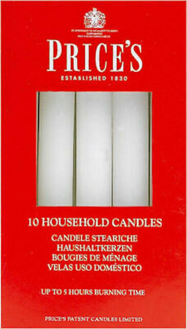 10x Price's Candles Household Vax Candles - Up To 5 Hours Burning Time