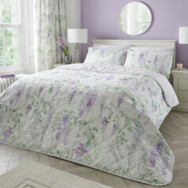 Dreams & Drapes Wisteria Floral Print Quilted Bedspread, Lilac, 200 X