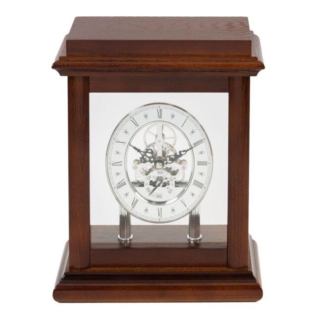 Widdop Skeleton Mahogany Wood Finish 26cm Mantel Clock W2602