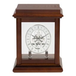 Widdop Skeleton Mahogany Wood Finish 26cm Mantel Clock W2602