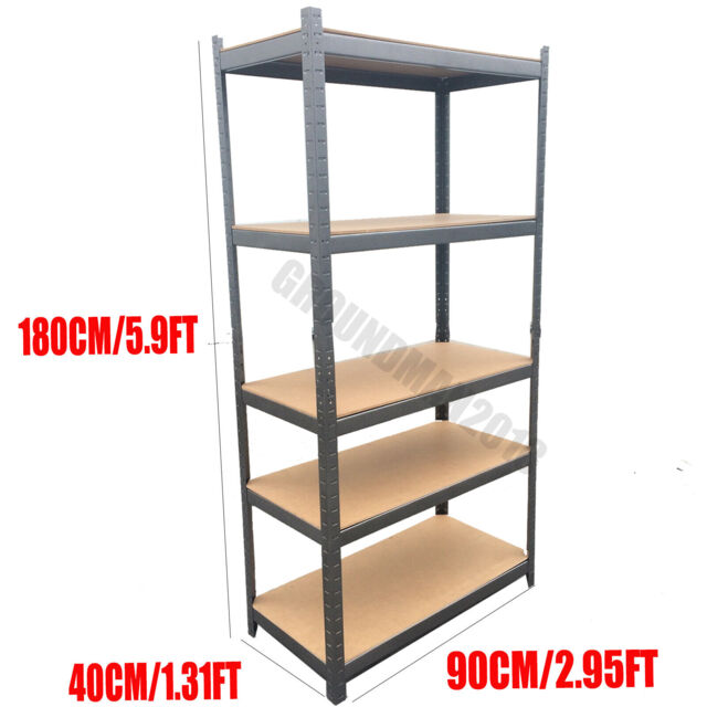 5 Tier Metal Shelves Unit Shelving Storage Black Tools Garage Racking