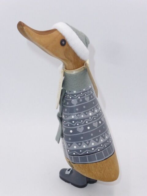 Dcuk Painted Wooden Grey Christmas Jumper Duck Tinsel No 1