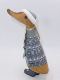 Dcuk Painted Wooden Grey Christmas Jumper Duck Tinsel No 1