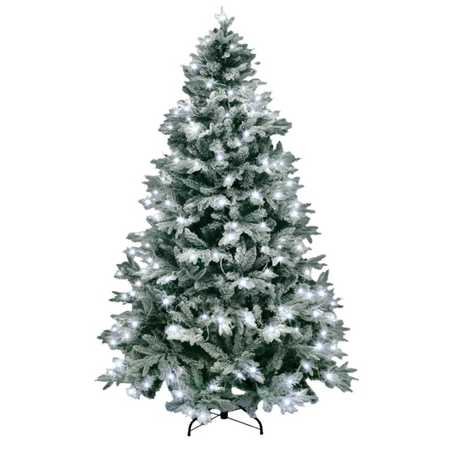 Pre Lit Christmas Tree Green Xmas Led Lights Snow Covered Xmas Home