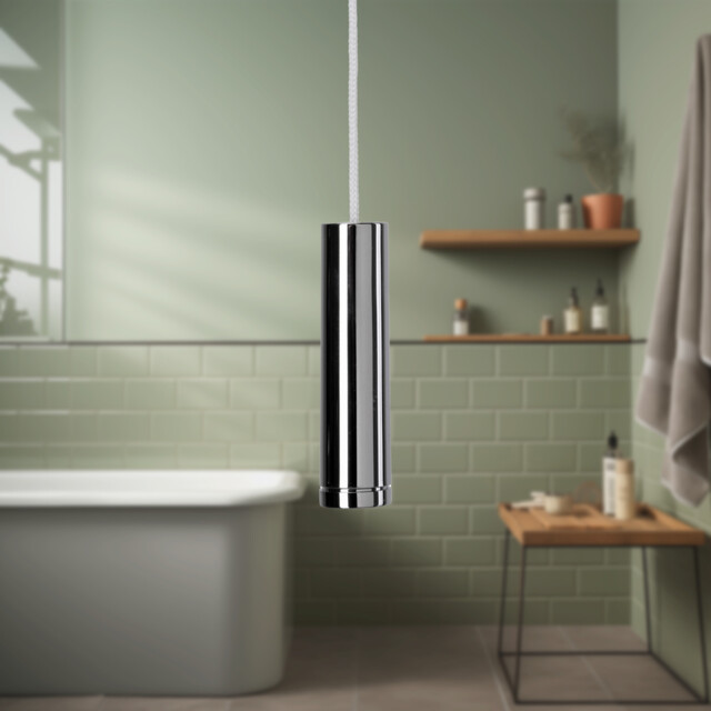 Croydex Cylindrical Chrome Bathroom Light Pull Cord Handle, 1m Long