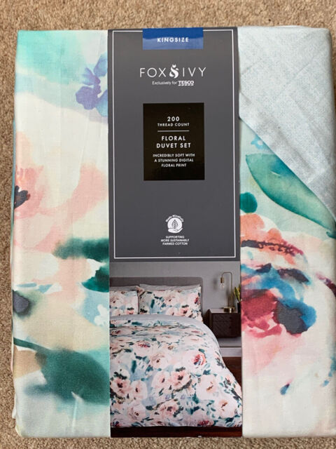 Fox & Ivy King Size Duvet Cover Set Fluidity Floral 100% Cotton 200tc