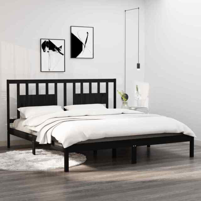 Bed Frame Black Solid Wood Pine 200x200 Cm Vidaxl