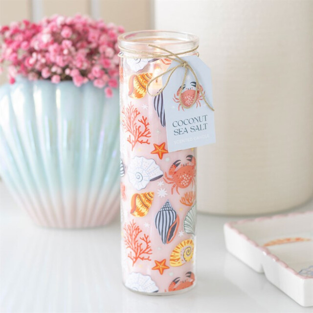 Pastel Seaside Shell Print Coconut & Sea Salt Scented Tube Candle