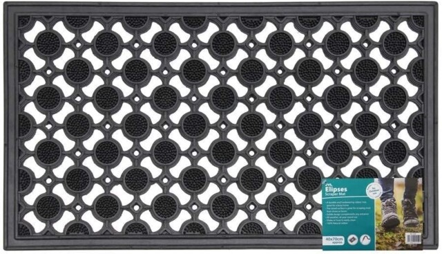 Rubber Door Mat 40cm X 70cm Slip Resistant Circles Design Outdoor