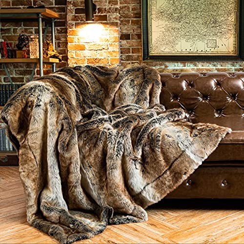 Faux Fur Throw Blanket Brown 125x150cm Luxury Fuzzy Warm Cozy
