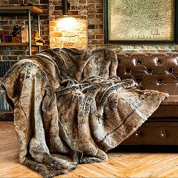 Faux Fur Throw Blanket Brown 125x150cm Luxury Fuzzy Warm Cozy