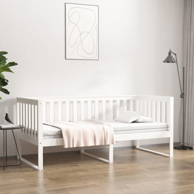 Day Bed 100x200 Cm Solid Pinewood White Rustic Minimalist Guest Sofa