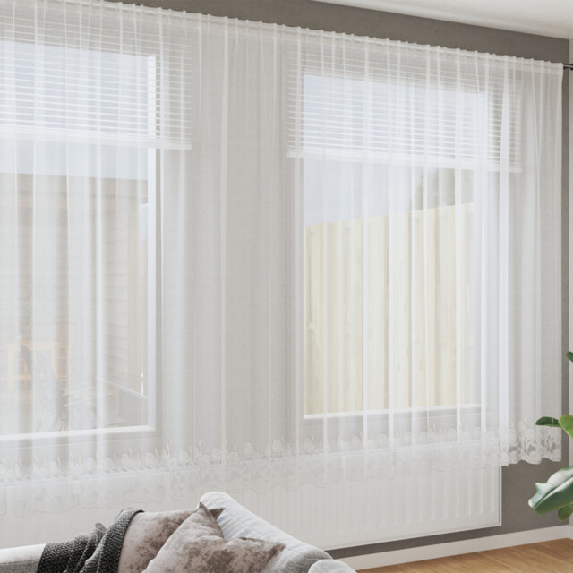 Lace Curtain With Curtains Floral White 220 X 500 Cm Polyester