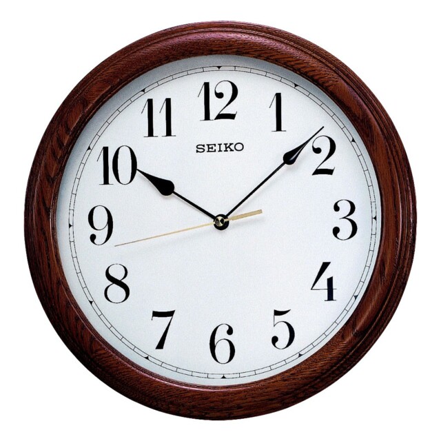 Seiko Solid Oak Case Analogue Wall Clock - Easy To Read Dial & Quartz