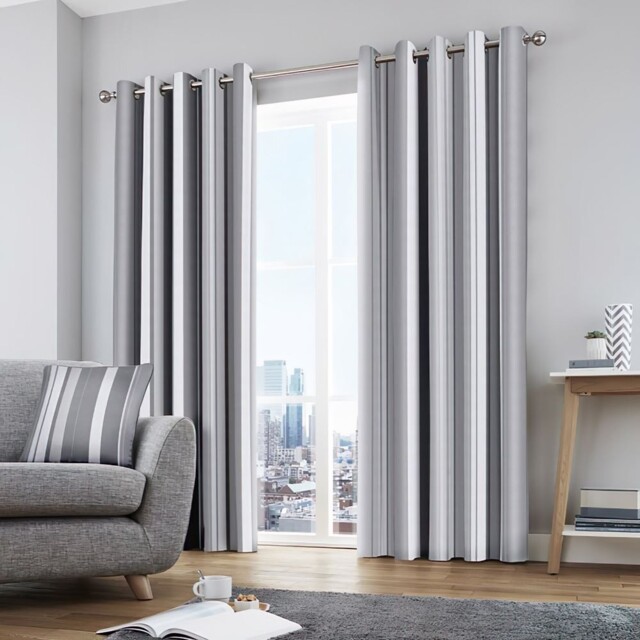 Fusion Whitworth Stripe Eyelet Lined Curtains