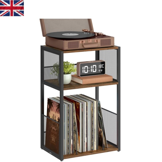 Versatile Rustic Brown 3-tier Side Table - Ideal For Vinyls & Living