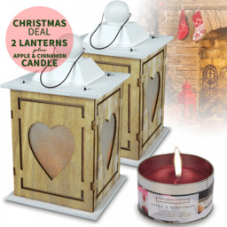 Two Wooden Decor Heart Lanterns Shabby Chic Decor Led Battery Inc