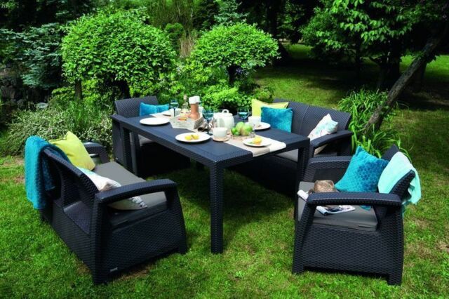 Garden Furniture Set Keter Corfu Fiesta Set Graphite Rattan Style