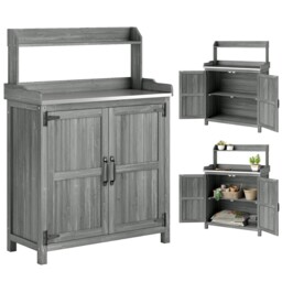 Outsunny Wooden Potting Bench Table With Aluminium Worktop And Top