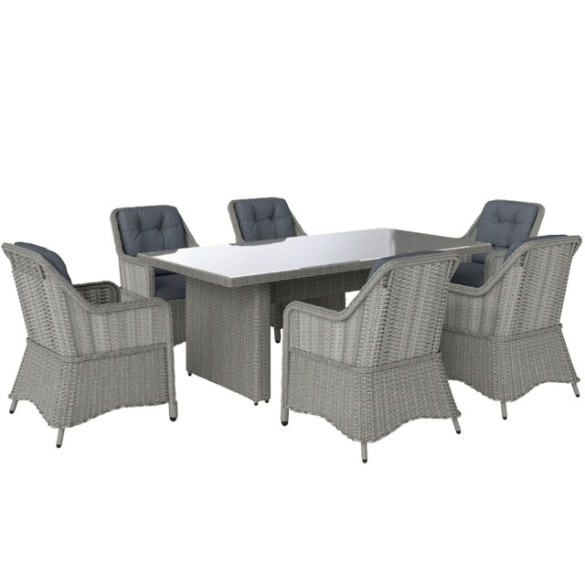 Rattan Dining Set 6-seater Grey Pe Rattan Aluminium Frame 200x100x74cm
