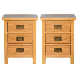 Oak Bedside Cabinets 3 Drawer – Solid Wood Set Of 2 Bedroom Tables