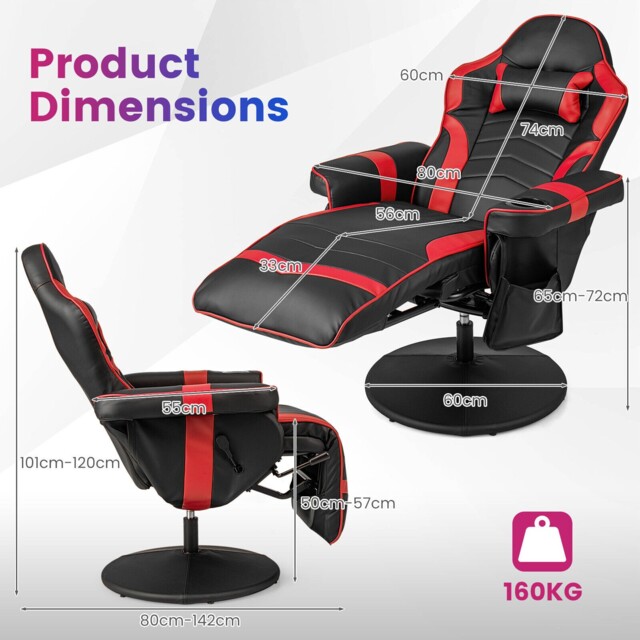 Massage Gaming Chair Height Adjustable Swivel Racing Video Gaming