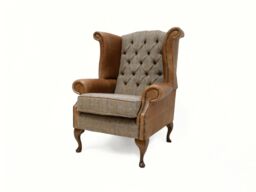 Chesterfield Queen Anne Wing Back Chair In Brown Harris Tweed &