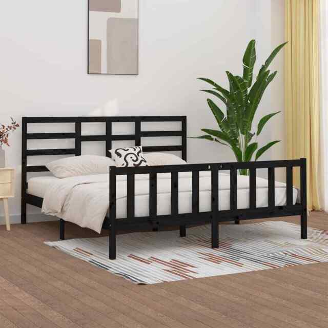 Bed Frame Black Solid Wood Pine 200x200 Cm Vidaxl
