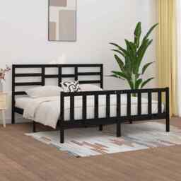 Bed Frame Black Solid Wood Pine 200x200 Cm Vidaxl