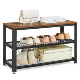 Vasagle Shoe Bench, Rack With 2 Shelves, Organiser, 30 X 73 Cm, Oak