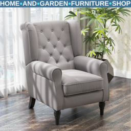 Vintage Grey Wingback Armchair Sofa High Wing Back Accent Seat Retro