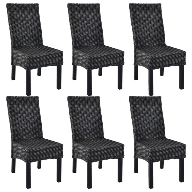 6x Dining Chair Kubu Rattan And Mango Wood Black Kitchen Furniture