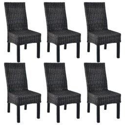 6x Dining Chair Kubu Rattan And Mango Wood Black Kitchen Furniture