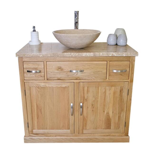 Solid Oak Bathroom Vanity Unit - Oak Sink Bathroom Cabinet - Stone