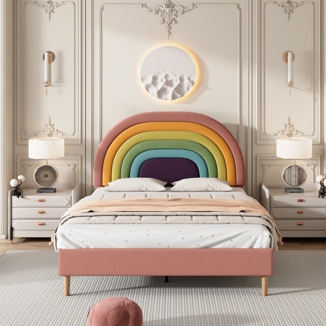Upholstered Bed 4ft6 Double Velvet Bed Frame With Slatted Frame And
