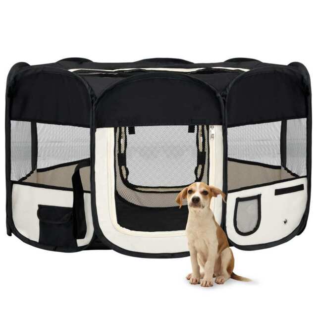 Foldable Dog Playpen With Carrying Bag Black 145x145x61 Cm Vidaxl