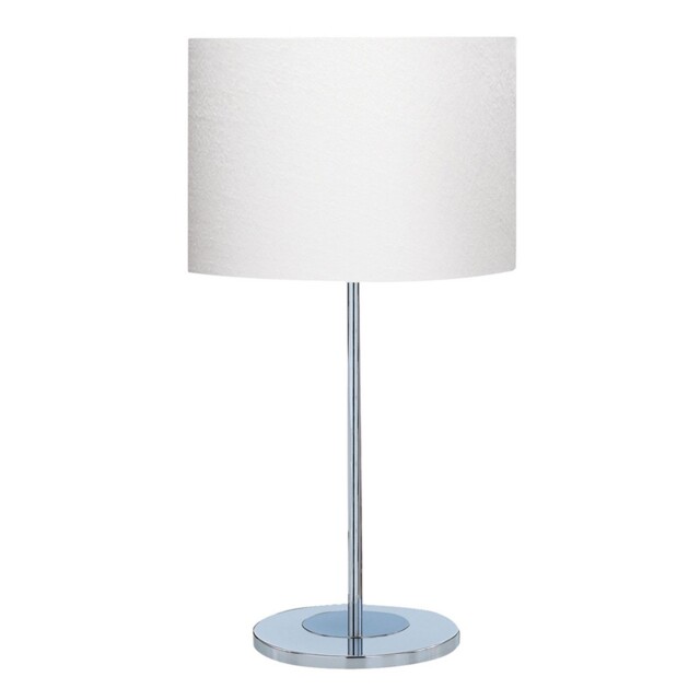 Chrome Round Base Desk Table Lamp With White Fabric Shade Bedside