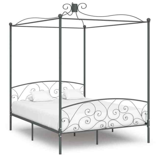 Canopy Bed Frame Grey Metal 160x200 Cm Vidaxl