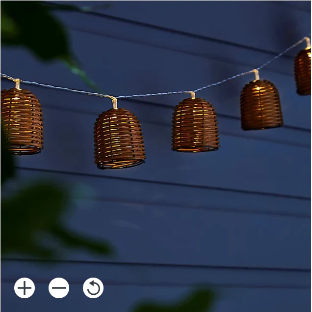 Zinc Solar Rattan Lantern & 10 Led String Lights - Warm White